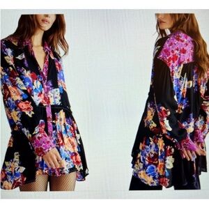 Free People Floral Black Blouse